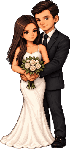 Ilustração de Francielly e Daniel vestidos de noivos
